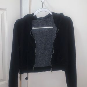 Brandy Melville Crop Zip up Black Hoodie Sweatshirt OS